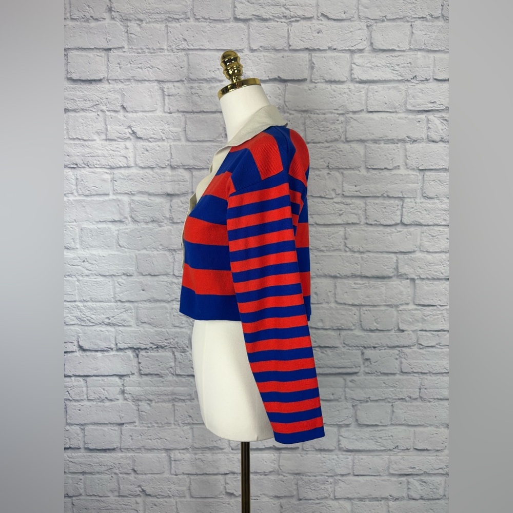 Zara Striped Knit Navy/Red Cardigan size S - Picture 5 of 8